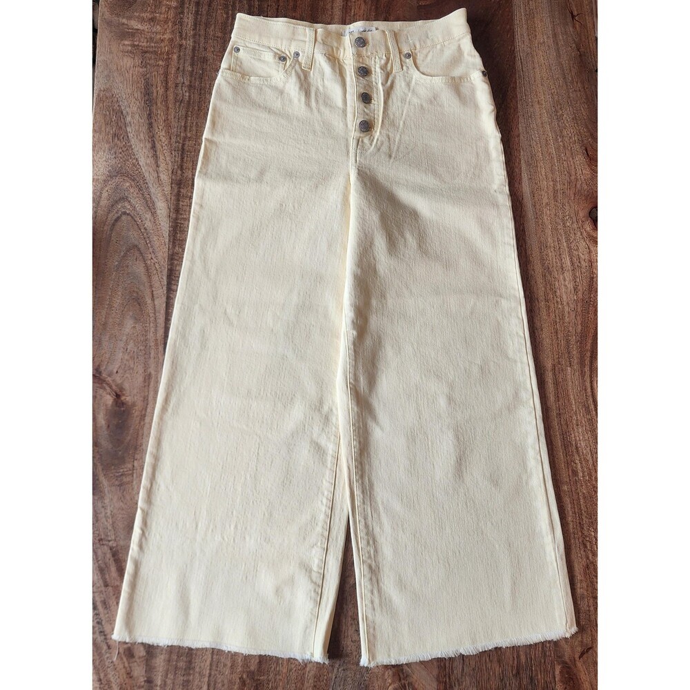 Madewell Wide-Leg Crop Jeans Womens 26 Yellow Light Wash High Rise Raw Hem Denim